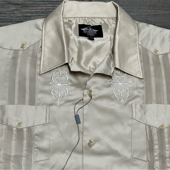 El General Men's 3XL Western Shirt Tan Beige Short Sleeve Shiny Button New NWD - Picture 3 of 14